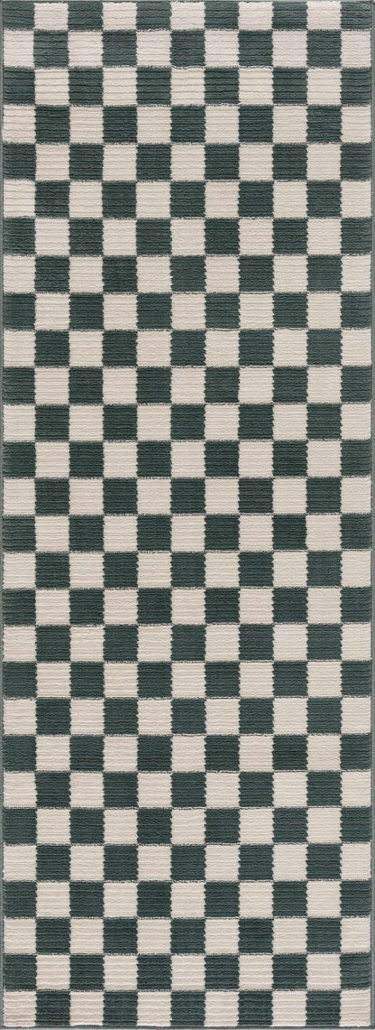 Kaysar Oil Green Checkered Washable Area Rug