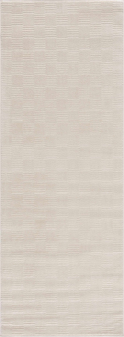 Kazuma Cream Checkered Washable Area Rug