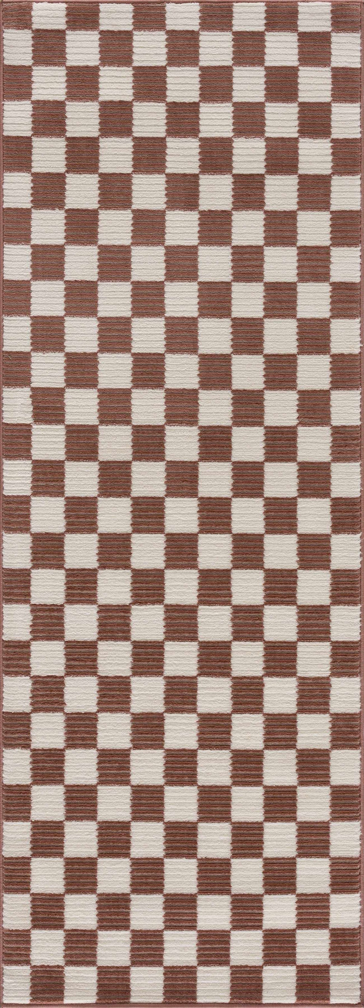 Kaysar Brown Checkered Washable Area Rug