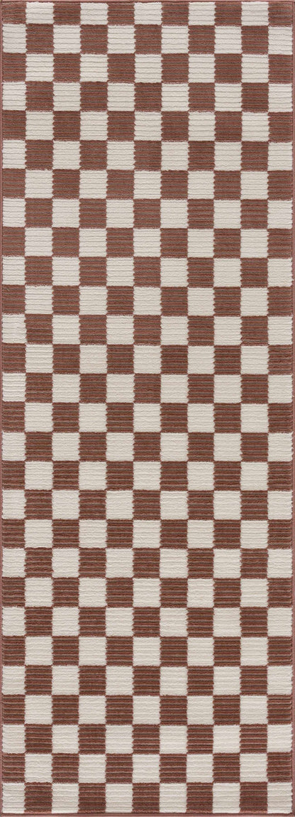 Kaysar Brown Checkered Washable Area Rug