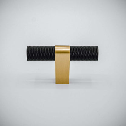 Bold, Black & Gold Knurled Solid Brass Knob.