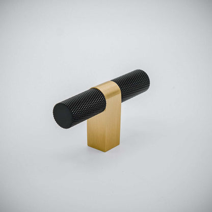 Bold, Black & Gold Knurled Solid Brass Knob.