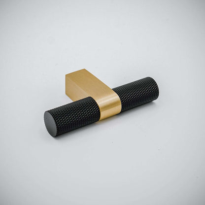 Bold, Black & Gold Knurled Solid Brass Knob.