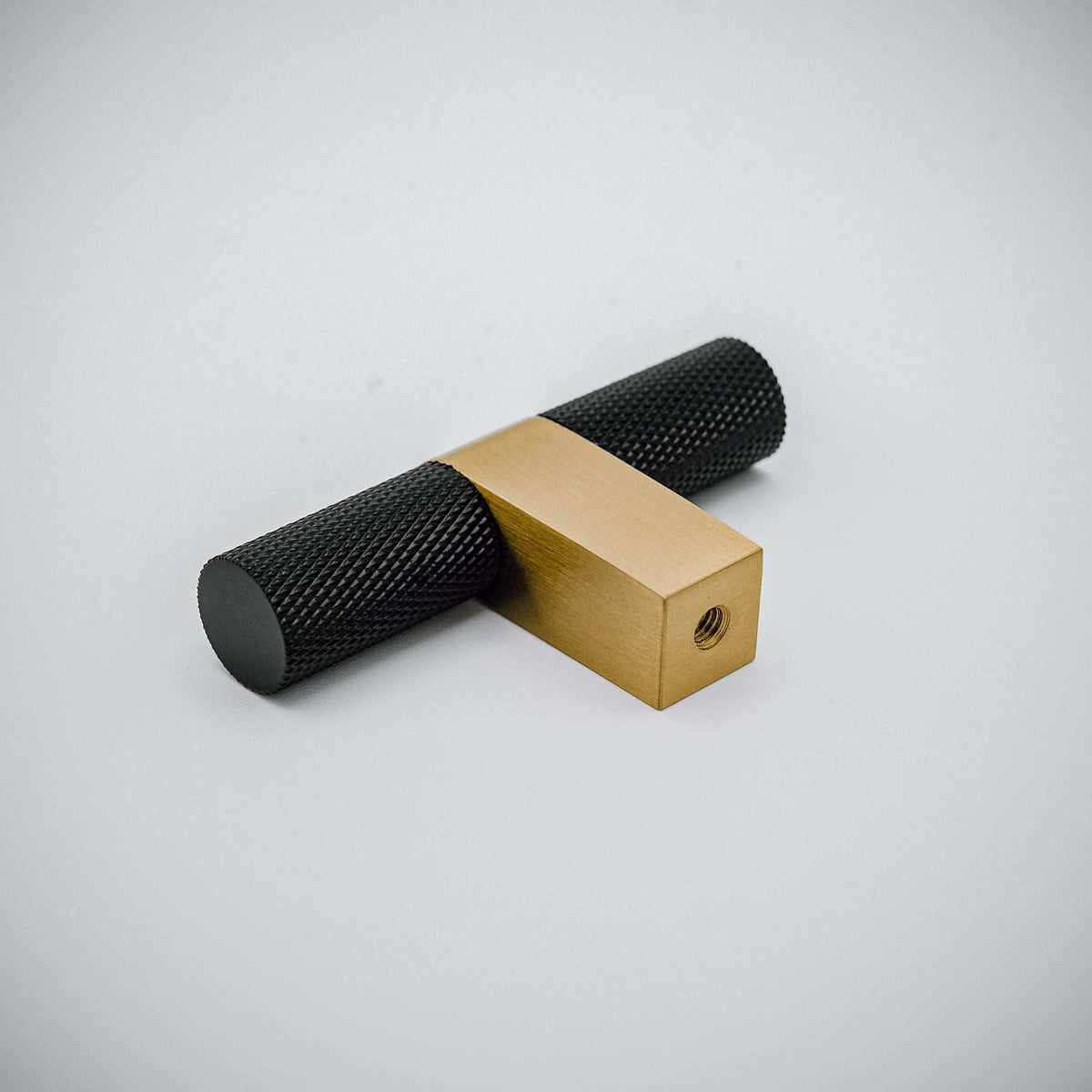 Bold, Black & Gold Knurled Solid Brass Knob.