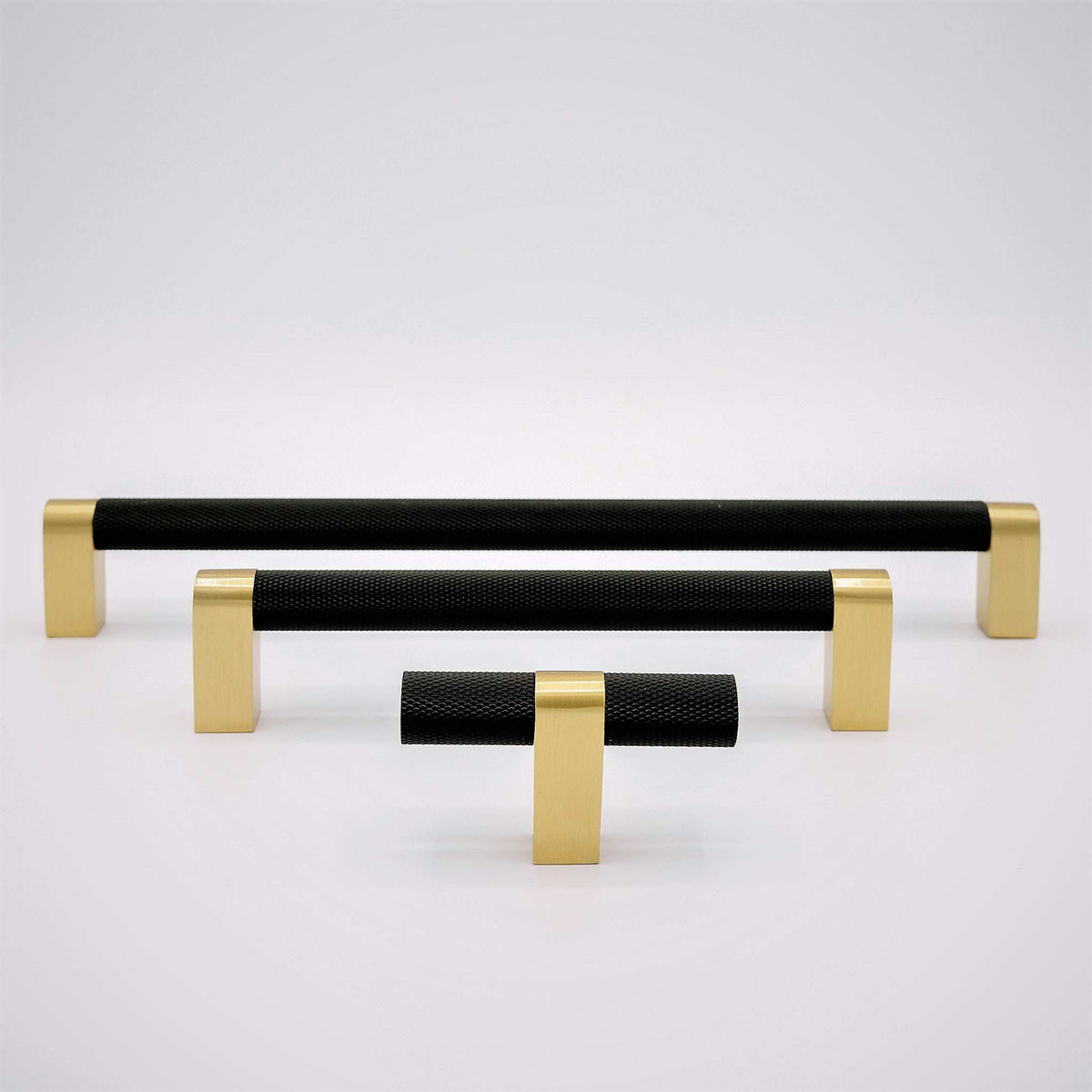 Bold, Black & Gold Knurled Solid Brass Appliance Pulls.