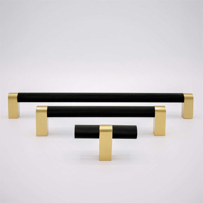 Bold, Black & Gold Knurled Solid Brass Appliance Pulls.