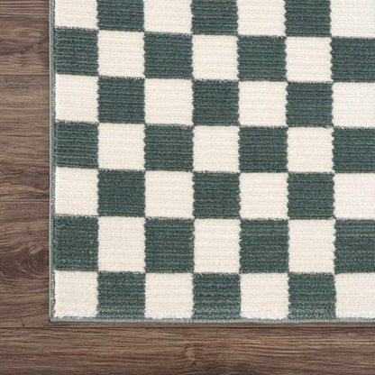 Kaysar Oil Green Checkered Washable Area Rug
