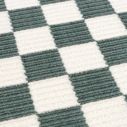 Kaysar Oil Green Checkered Washable Area Rug