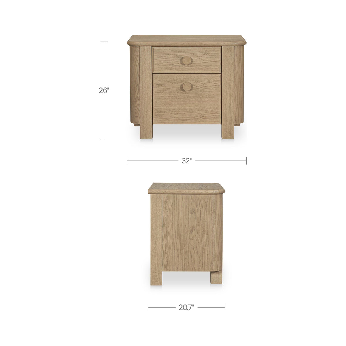 Loren Large Nightstand Natural dimensions