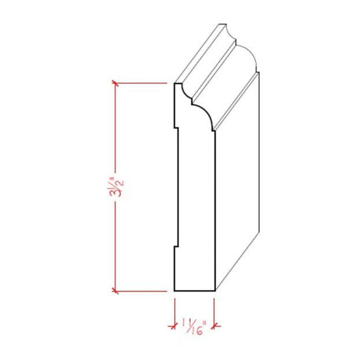 EWBB22 Nose & Cove 3-1/2" Tall x 11/16" Baseboard Moulding. Unfinished.