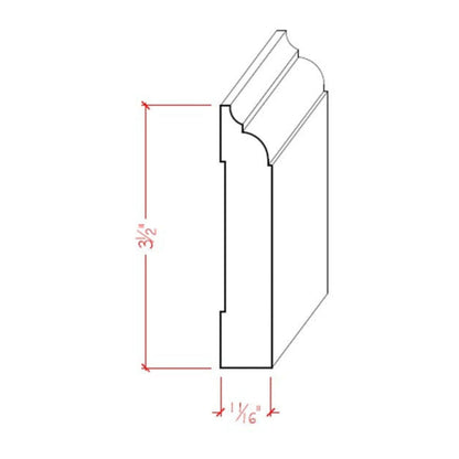 EWBB22 Nose & Cove 3-1/2" Tall x 11/16" Baseboard Moulding. Unfinished.