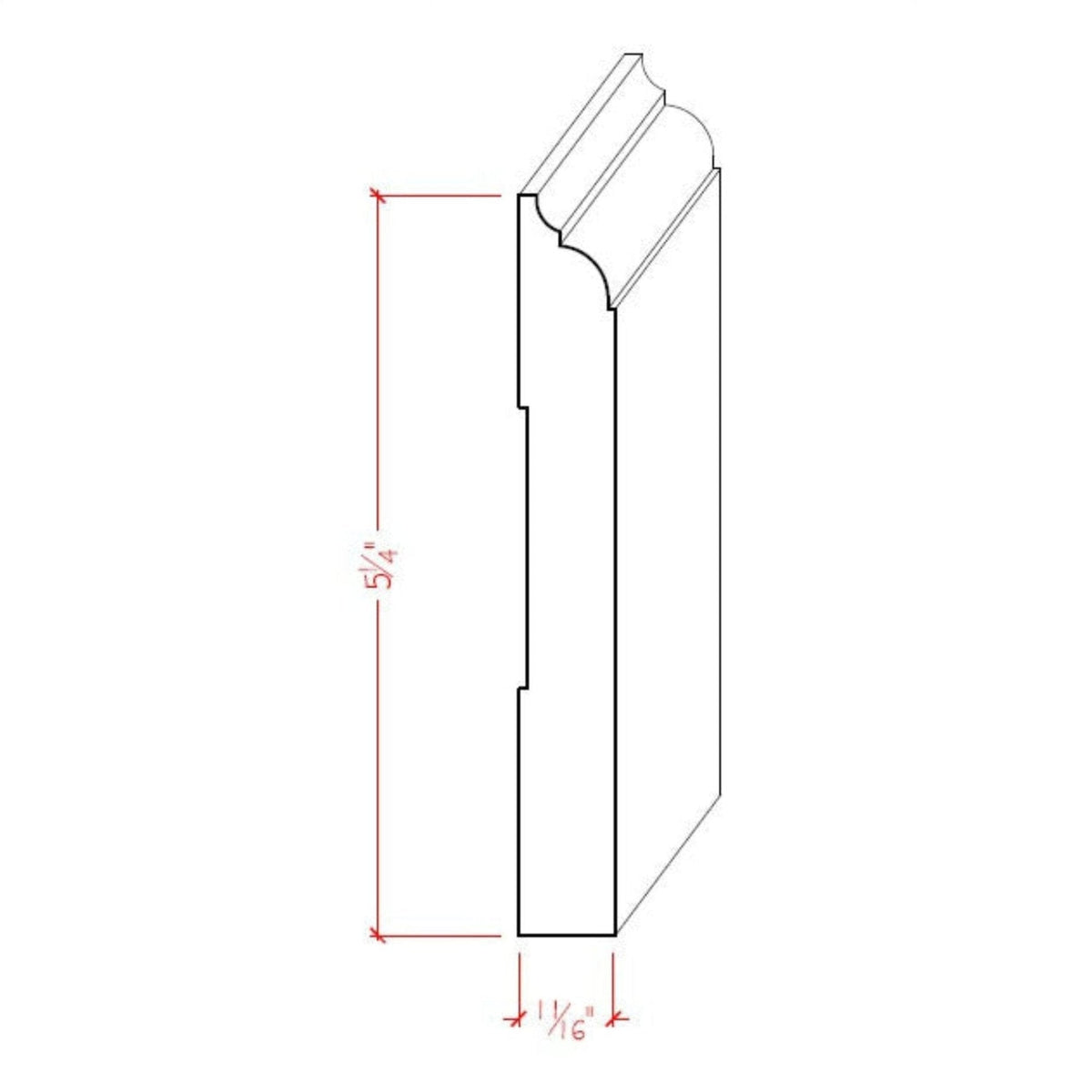EWBB23 Nose & Cove 5-1/4" Tall x 11/16" Baseboard Moulding Unfinished.