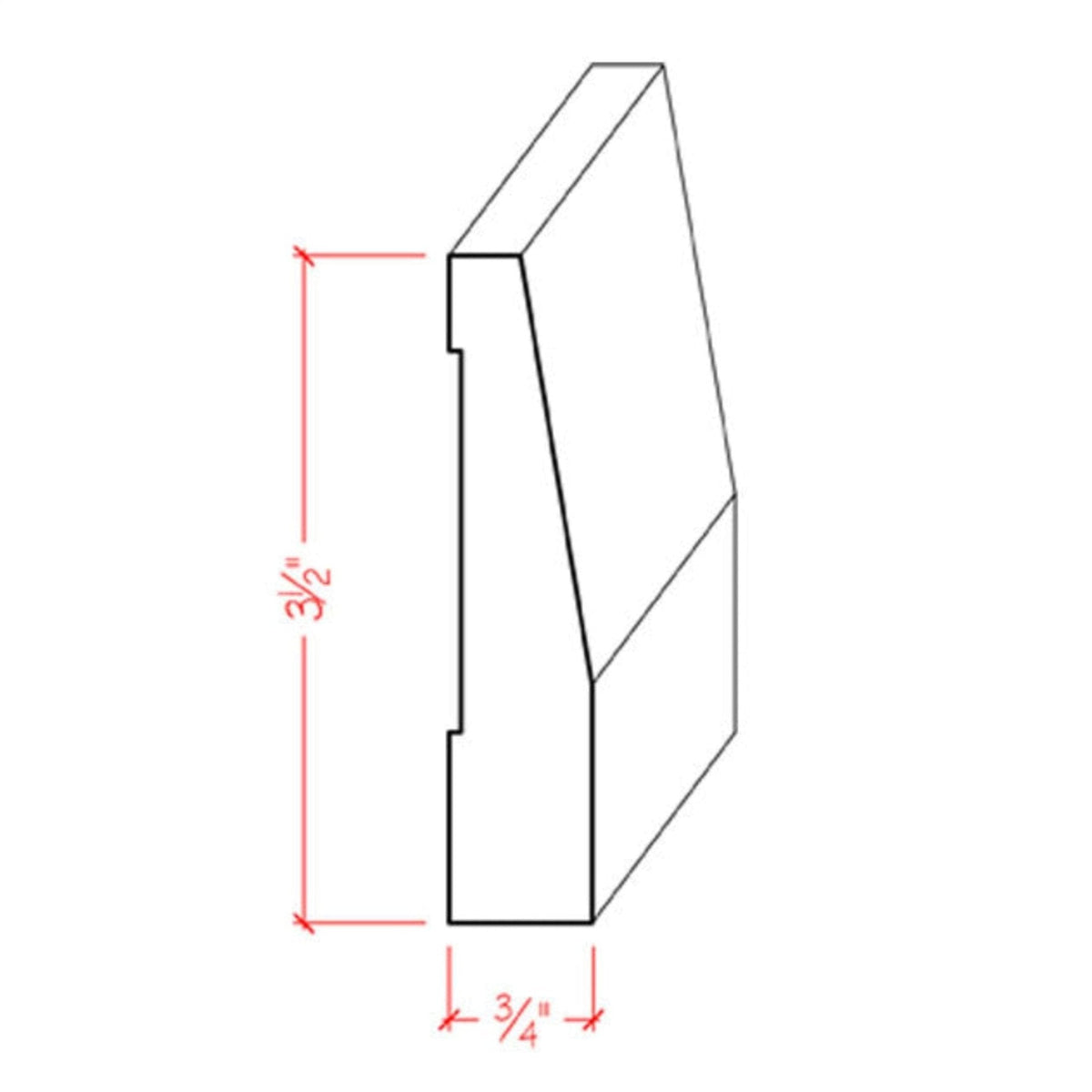 EWBB32 Beveled 3-1/2" Tall x 3/4" Baseboard Moulding. Unfinished.
