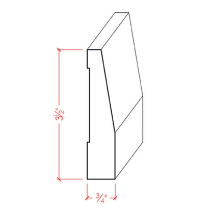 EWBB32 Beveled 3-1/2" Tall x 3/4" Baseboard Moulding. Unfinished.