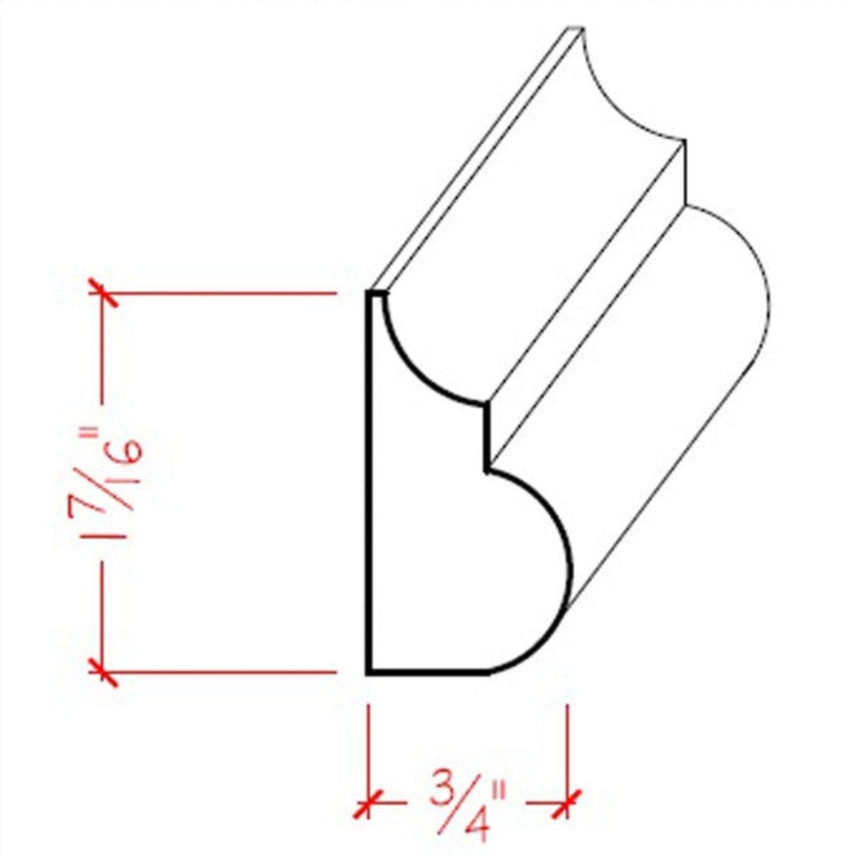 EWBC26 Nose and Cove 1-7/16" Tall x 3/4" Base Cap Moulding. Unfinished.