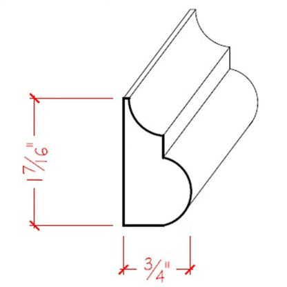 EWBC26 Nose and Cove 1-7/16" Tall x 3/4" Base Cap Moulding. Unfinished.