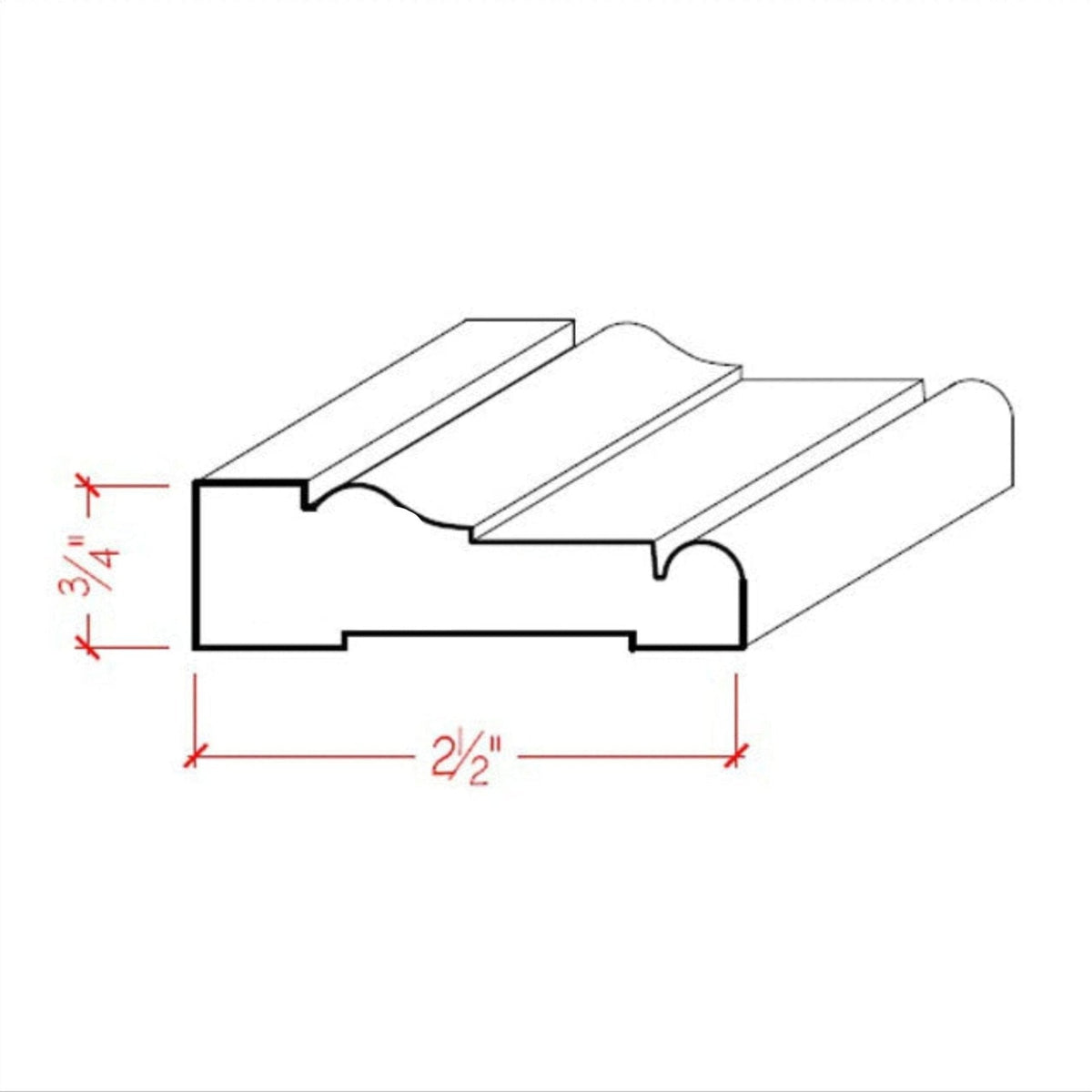 EWCA16 Colonial Casing 2-1/2" wide x 3/4" Trim. Unfinished Moulding.