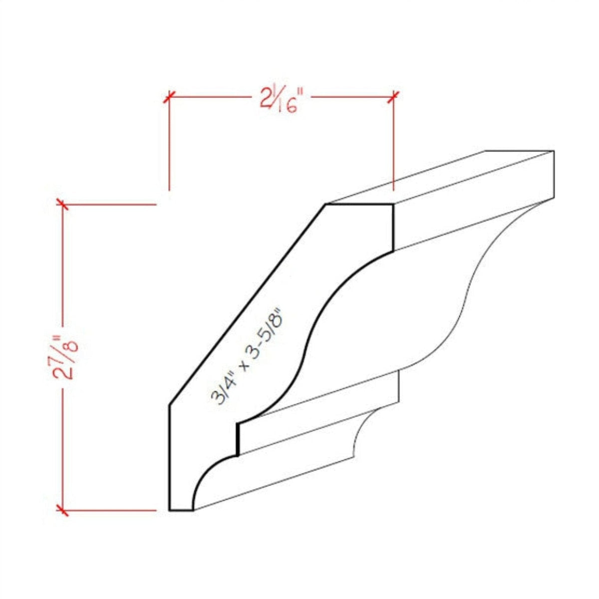EWCR12 Crown 3/4" x 3-5/8" Unfinished 2-7/8" High x 2" Deep.