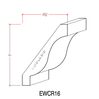 EWCR16 Crown 1-1/16" x 6-3/16" Unfinished 5" High x 3-5/8" Deep.