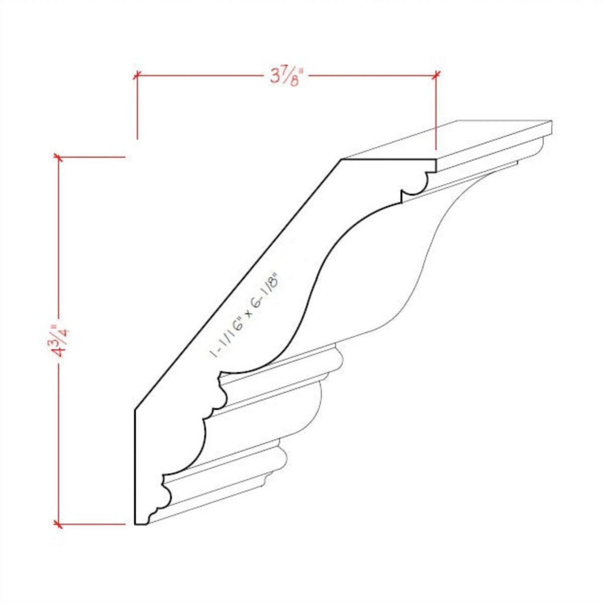 EWCR28 Crown 1-1/16" x 6-1/8" Unfinished 4-3/4" High x 3-7/8" Deep.