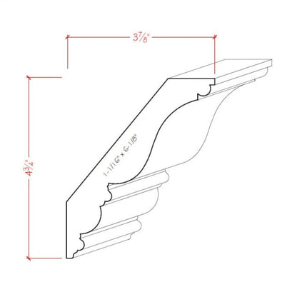 EWCR28 Crown 1-1/16" x 6-1/8" Unfinished 4-3/4" High x 3-7/8" Deep.