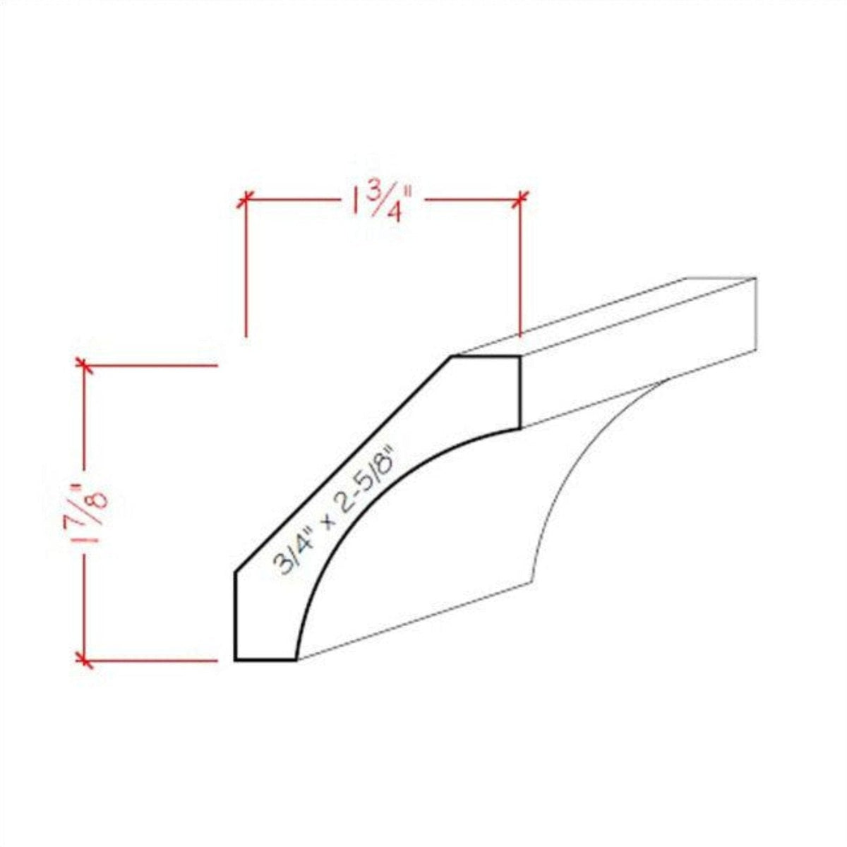 EWCR39 Cove Crown 3/4" x 2-5/8" Unfinished 1-7/8" High x 1-3/4" Deep.