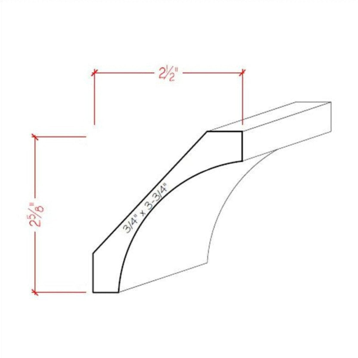 EWCR40 Cove Crown 3/4" x 3-3/4" Unfinished 2-5/8" High x 2-1/2" Deep.
