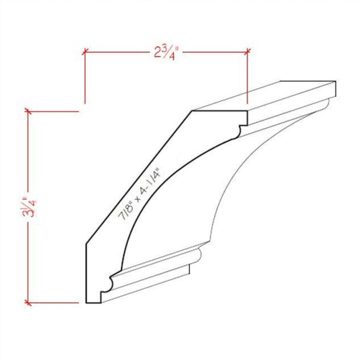 EWCR43 Cove Crown 7/8" x 4-1/4" Unfinished 3-1/4" High x 2-3/4" Deep.