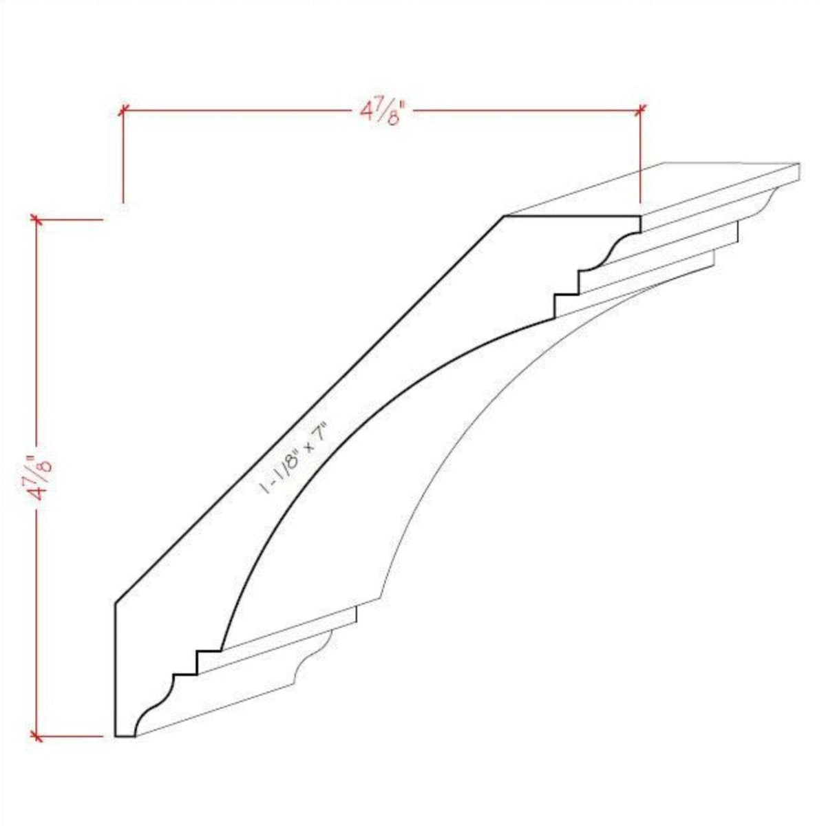 EWCR46 Cove Crown 1-1/8" x 7" Unfinished 4-7/8" High x 4-7/8" Deep.
