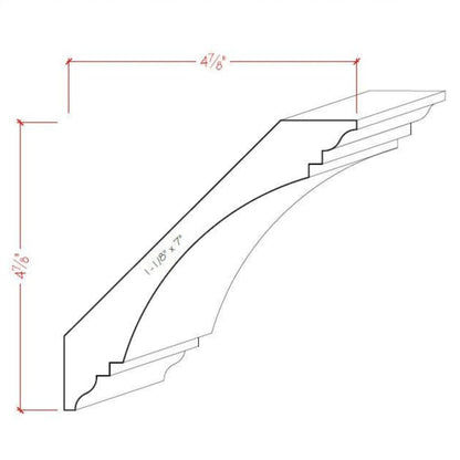 EWCR46 Cove Crown 1-1/8" x 7" Unfinished 4-7/8" High x 4-7/8" Deep.