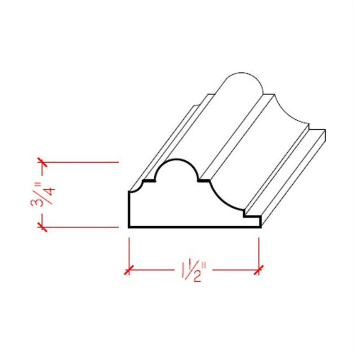 EWPM19 Nose and Cove Panel Molding 1-1/2" wide x 3/4" Trim. Unfinished.