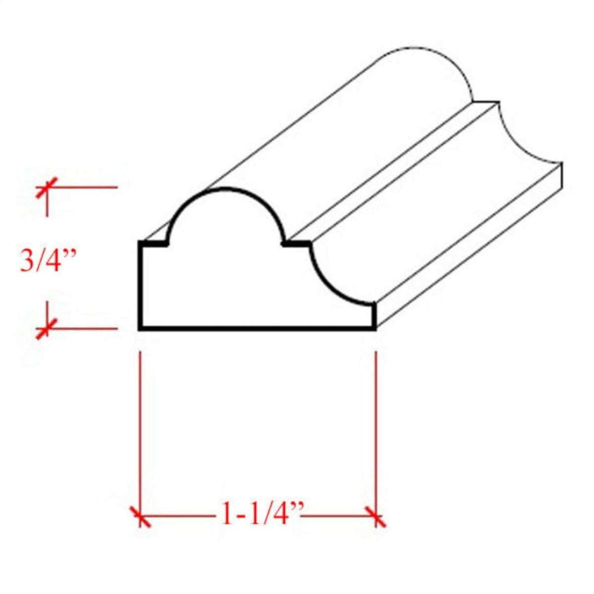 EWPM23 Nose and Cove Panel Molding 1-1/4" wide x 3/4" Trim. Unfinished.