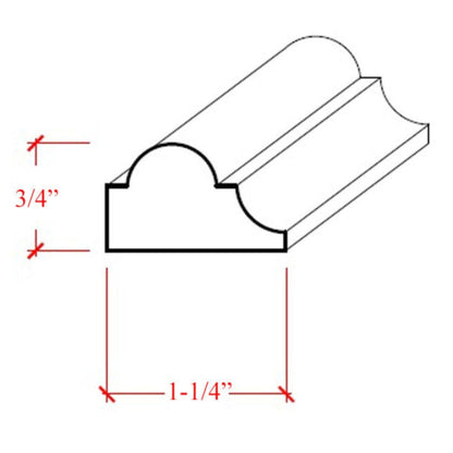 EWPM23 Nose and Cove Panel Molding 1-1/4" wide x 3/4" Trim. Unfinished.
