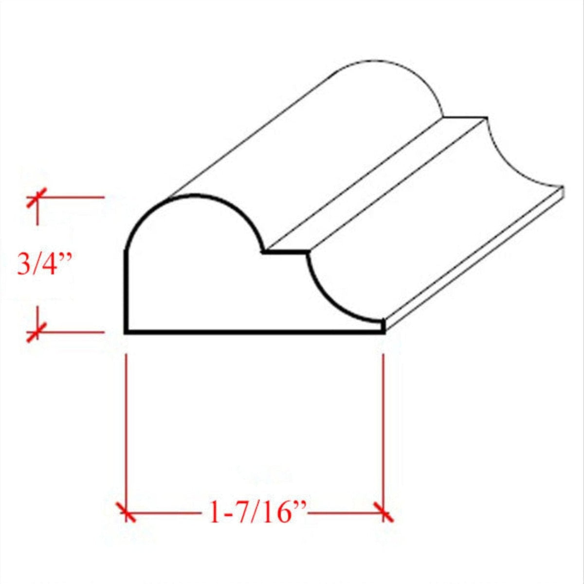 EWPM26 Nose and Cove Panel Molding 1-7/16" wide x 3/4" Trim. Unfinished.