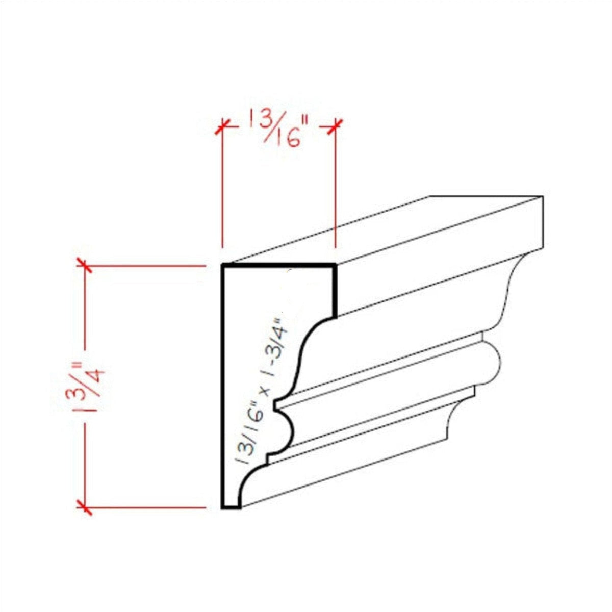 EWSC11 Solid Crown 1-3/4" High x 13/16" Deep Moulding. Unfinished.
