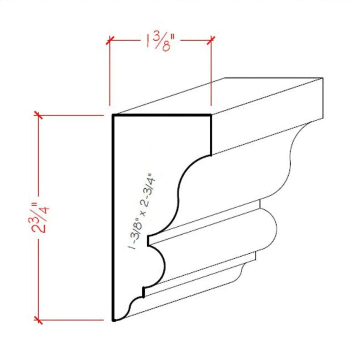 EWSC13 Solid Crown 2-3/4" High x 1-3/8" Deep Moulding. Unfinished.