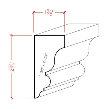 EWSC13 Solid Crown 2-3/4" High x 1-3/8" Deep Moulding. Unfinished.