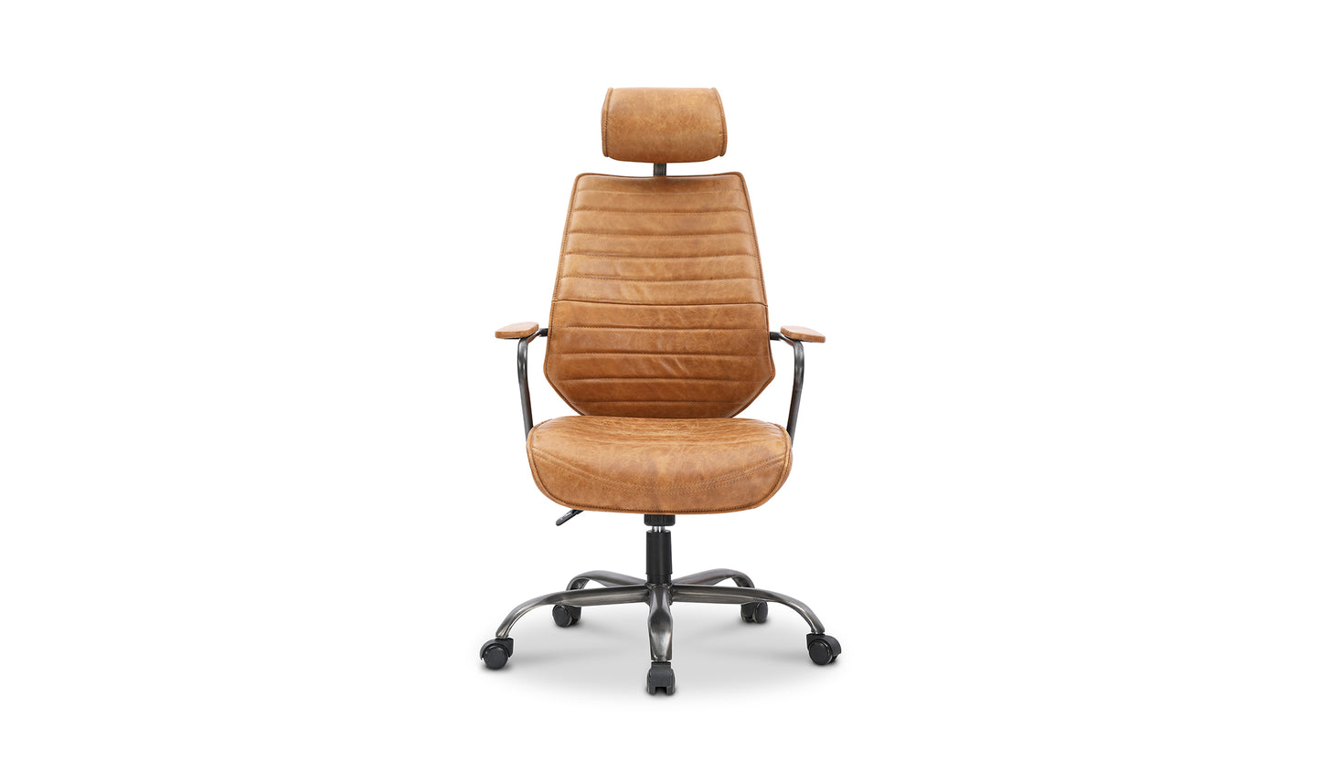 Executive Swivel Office Chair Cigare Tan Leather