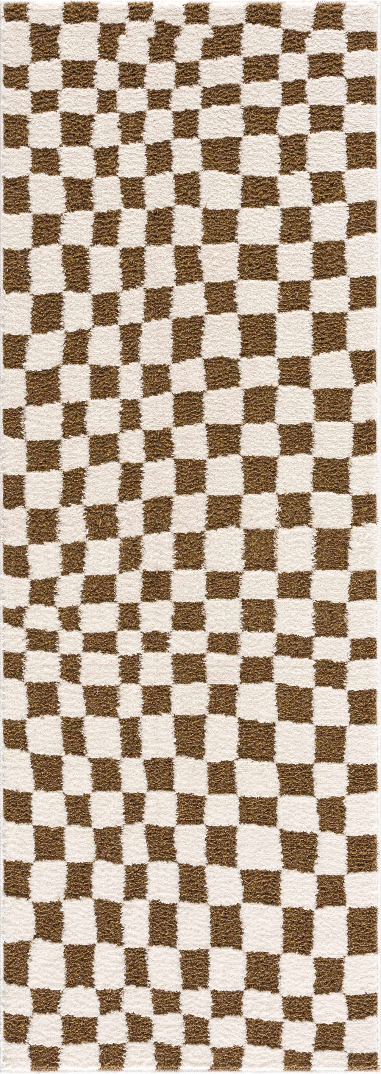 Lajos Brown Checkered Area Rug.