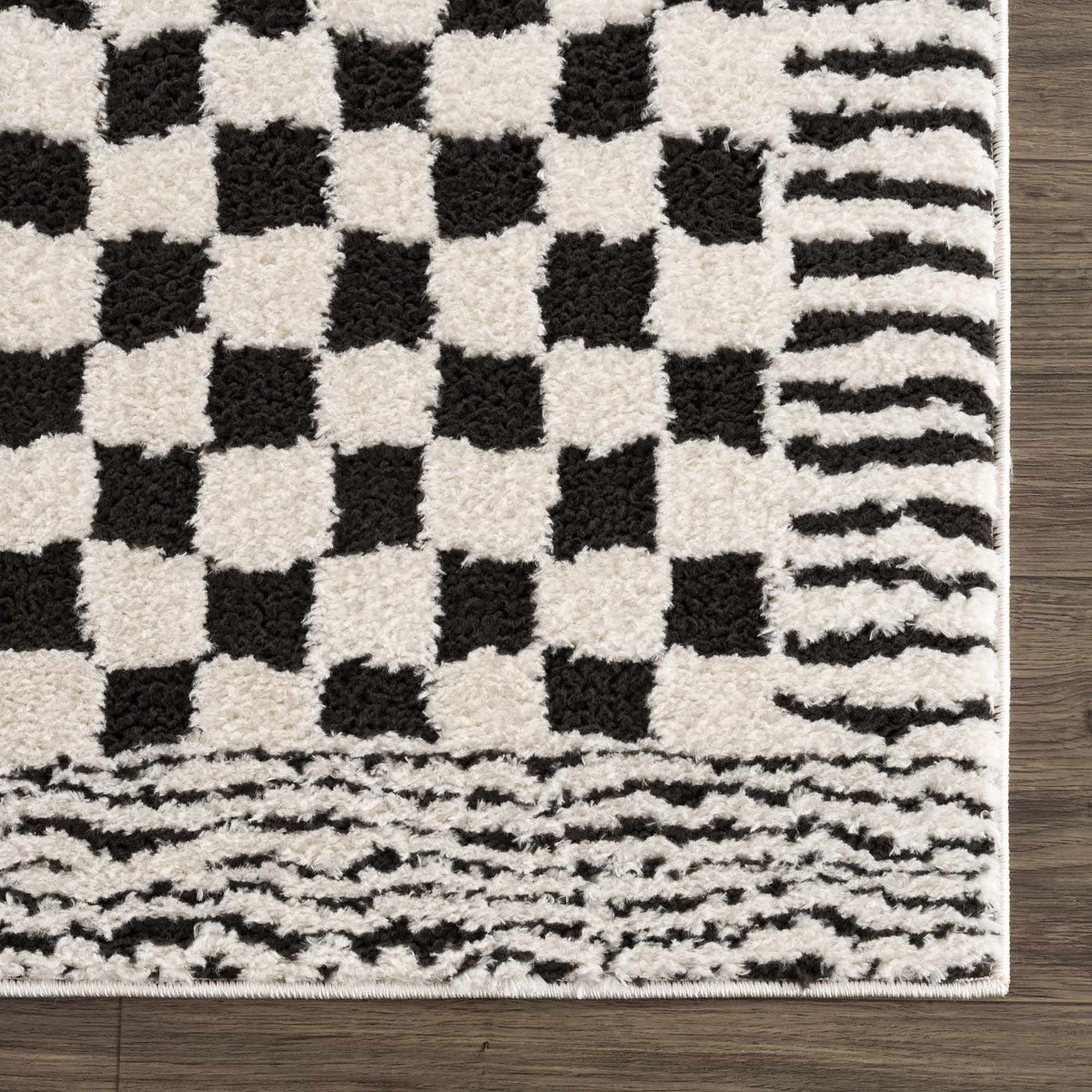 Leryn Black & White Checkered Area Rug.