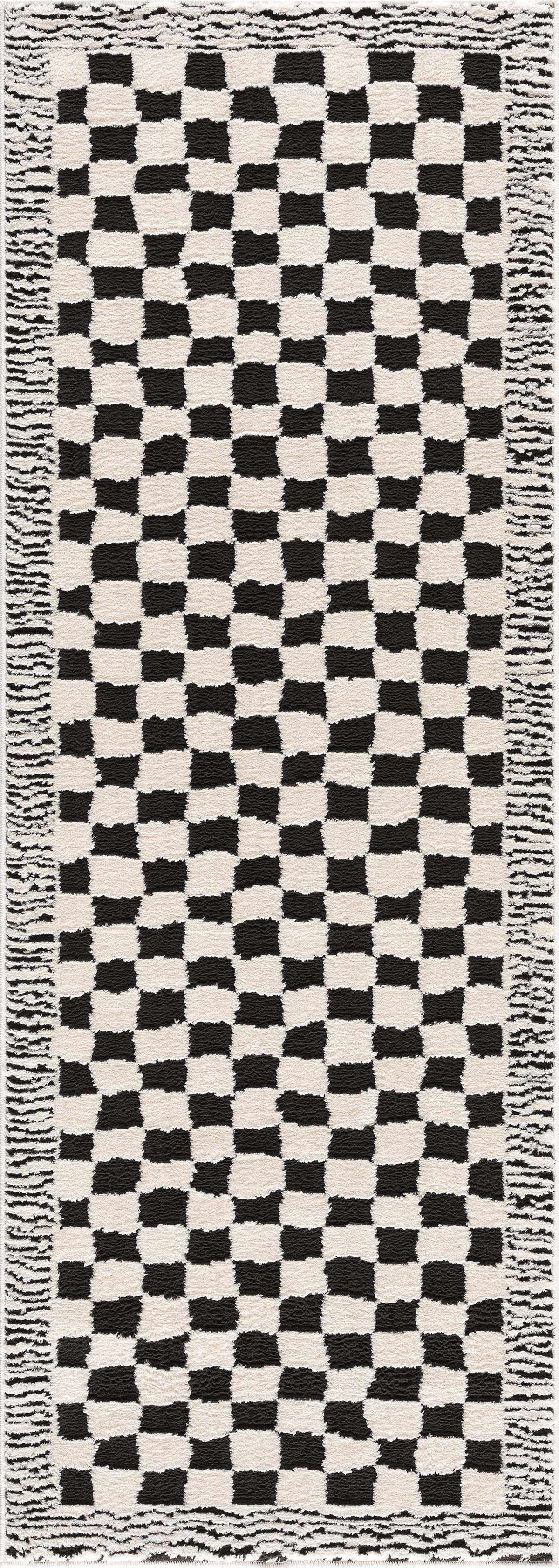 Leryn Black & White Checkered Area Rug.