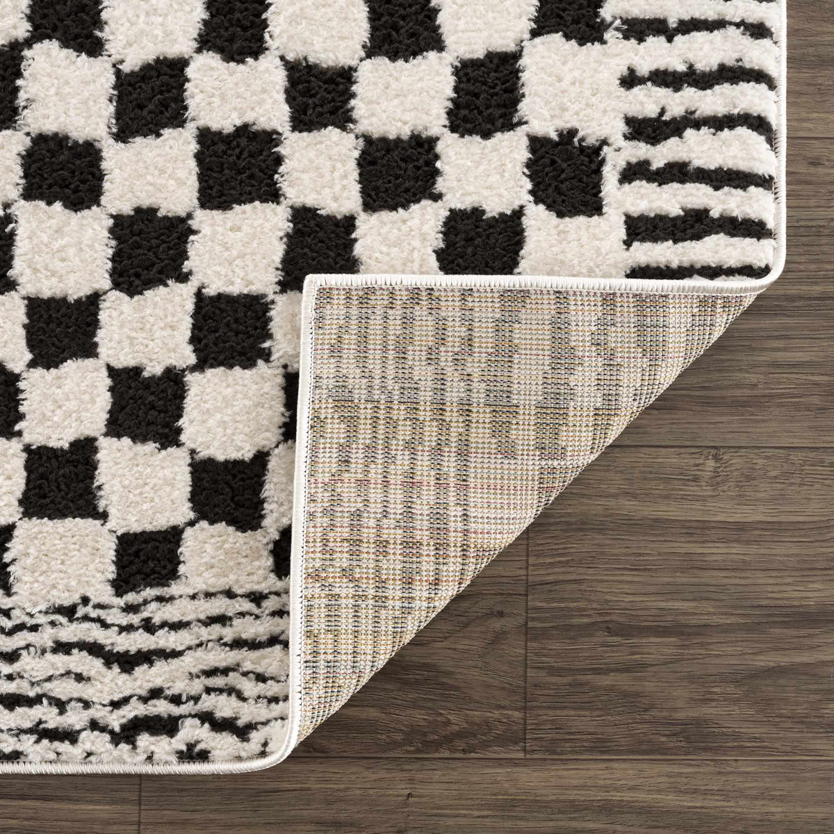 Leryn Black & White Checkered Area Rug.