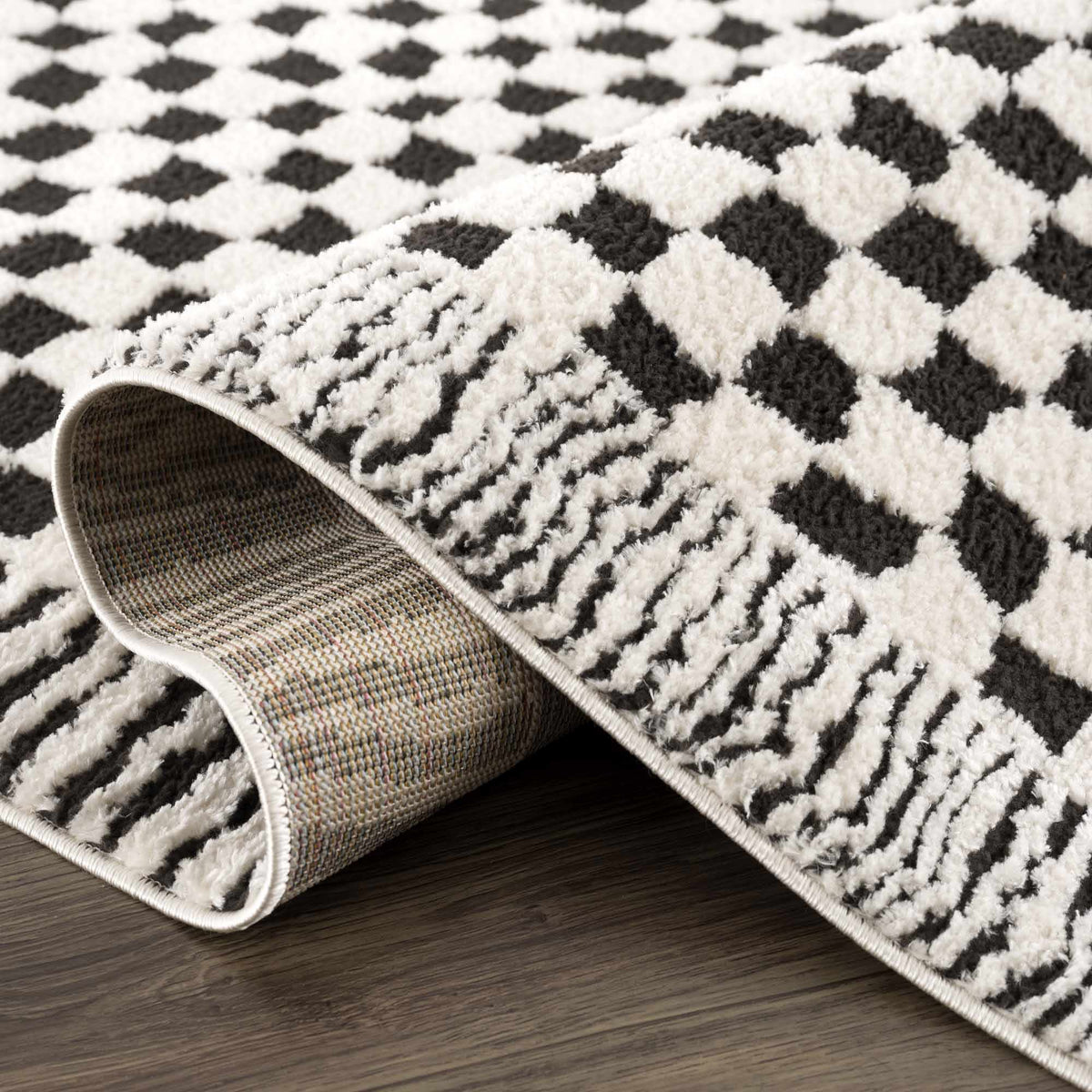 Leryn Black & White Checkered Area Rug.