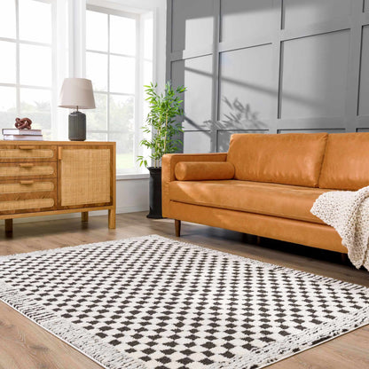 Leryn Black & White Checkered Area Rug.