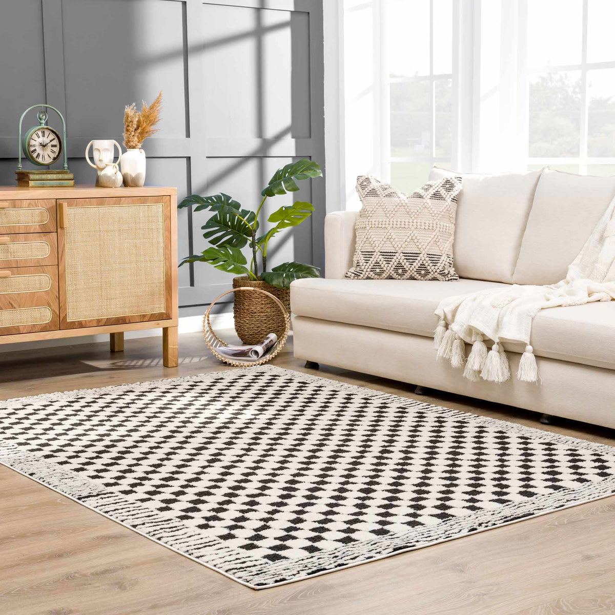 Leryn Black & White Checkered Area Rug.