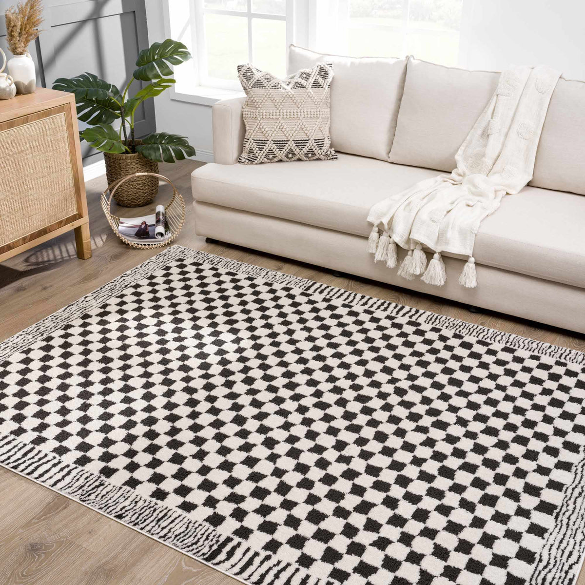 Leryn Black & White Checkered Area Rug.