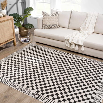 Leryn Black & White Checkered Area Rug.
