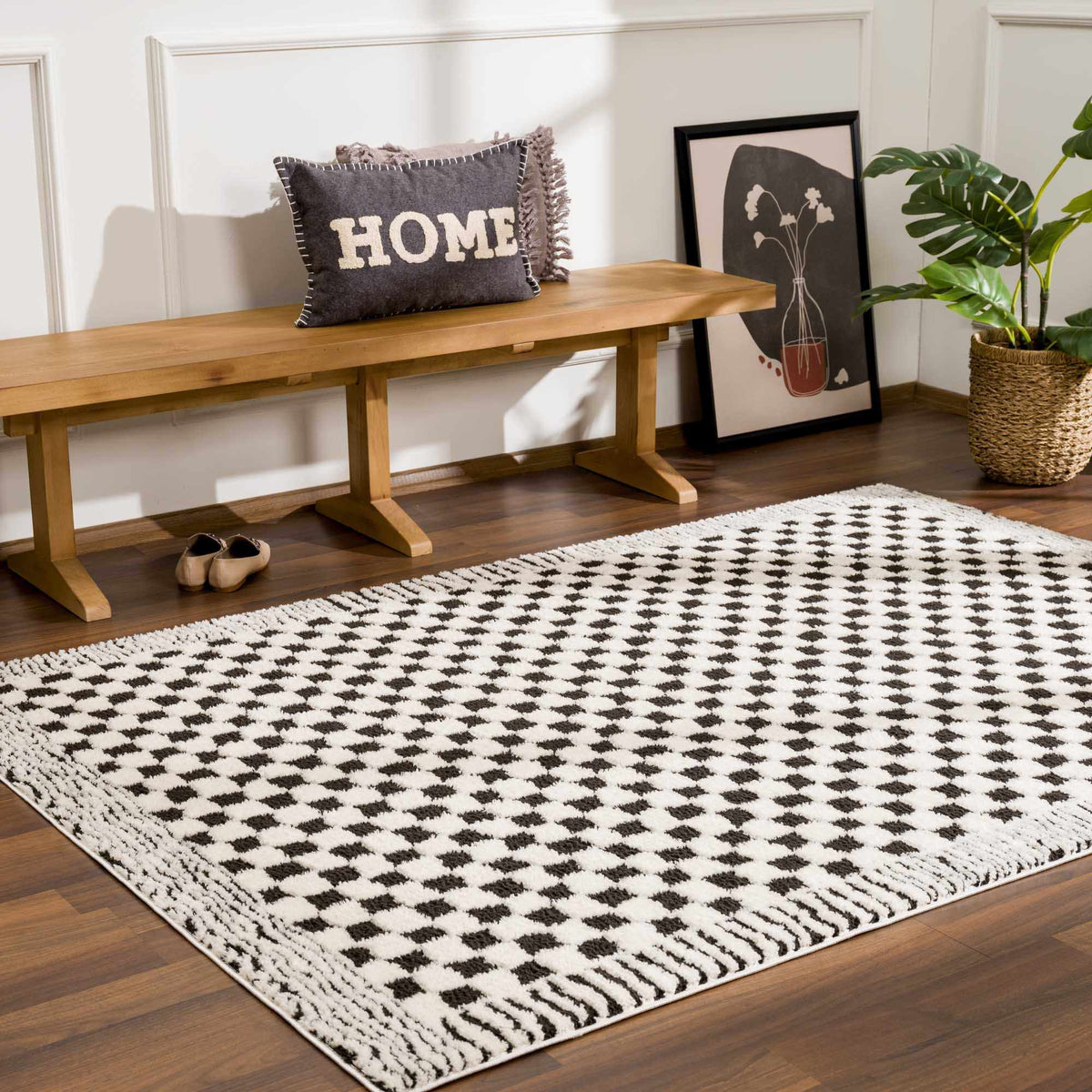 Leryn Black & White Checkered Area Rug.