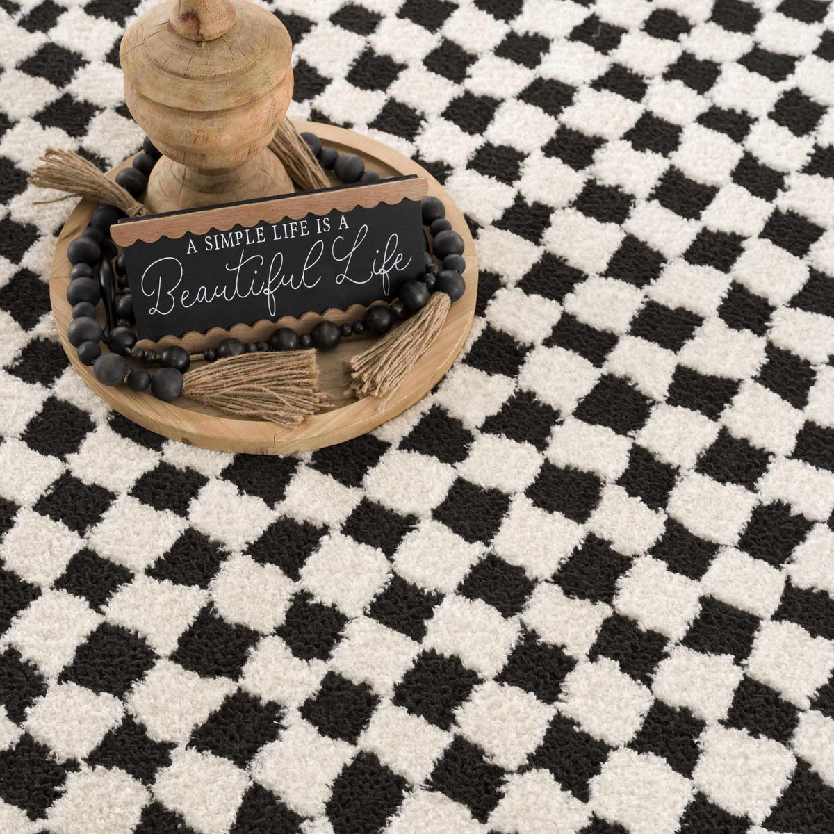 Leryn Black & White Checkered Area Rug.
