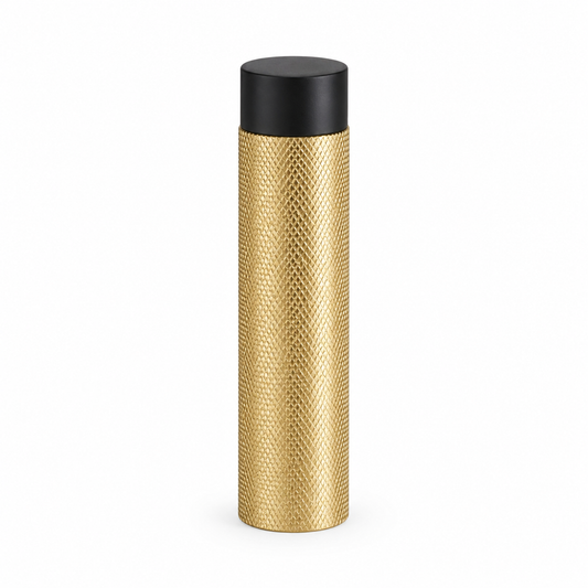 3" Wall-Mount Knurled Round Post Door Stop – Solid Brass, Residential Grade, Satin Brass (US4).